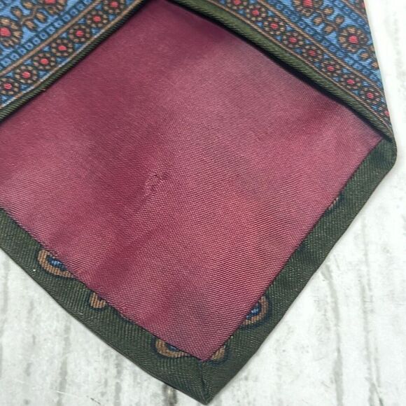 Vintage Polo Ralph Lauren Men's Necktie Paisley Geometric Print Green Blue - Picture 4 of 6